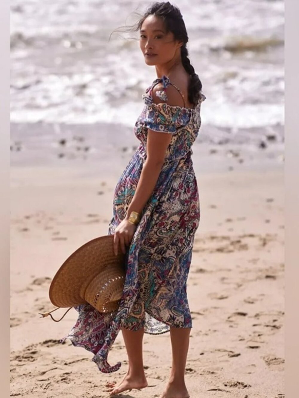 Anthropologie Smocked Multi-Color Gauze Criss-Cross Maxi Dress Sz S - Picture 3 of 15